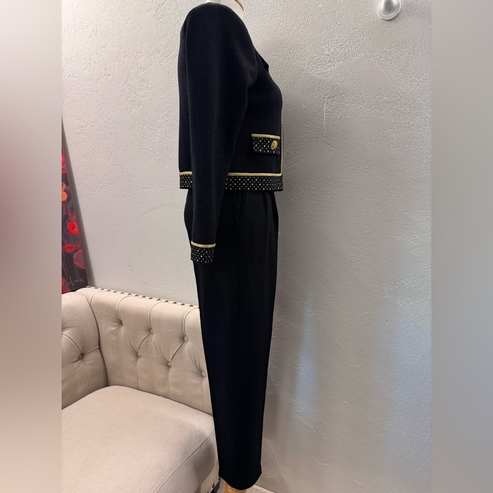 St John Evening Pants Suit Black Studded With Gold Bottons Top P Pants 2 - Picture 5 of 17